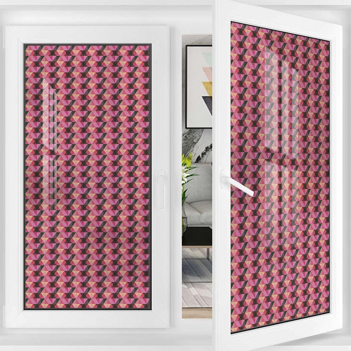 Multicolor Window Privacy Film Glass Sticker Decal Abstract Fashion Cartoon Grid Window Film Privacy Color Window Sticker Geometric 31.5Wx62.9L-inch