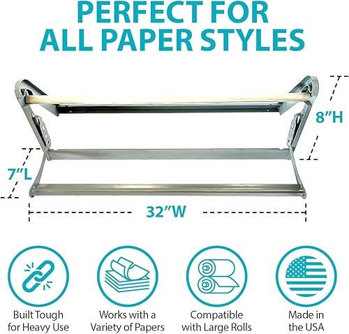 Miniatura 9 de MetCrafted Dispensador de papel metálico para montaje en pared, gris (rollo de papel de 24 pulgadas de ancho, cortador dentado - montado en la pared)