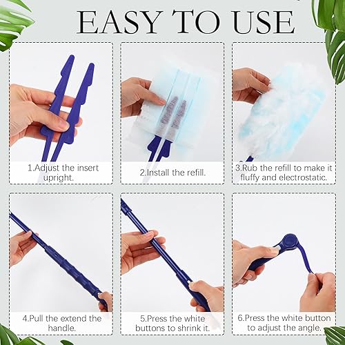 Miniatura 3 de Maxcheck 180 piezas de repuesto de plumeros desechables gruesos y resistentes, cabezal de repuesto con 3 asas telescópicas para limpieza de