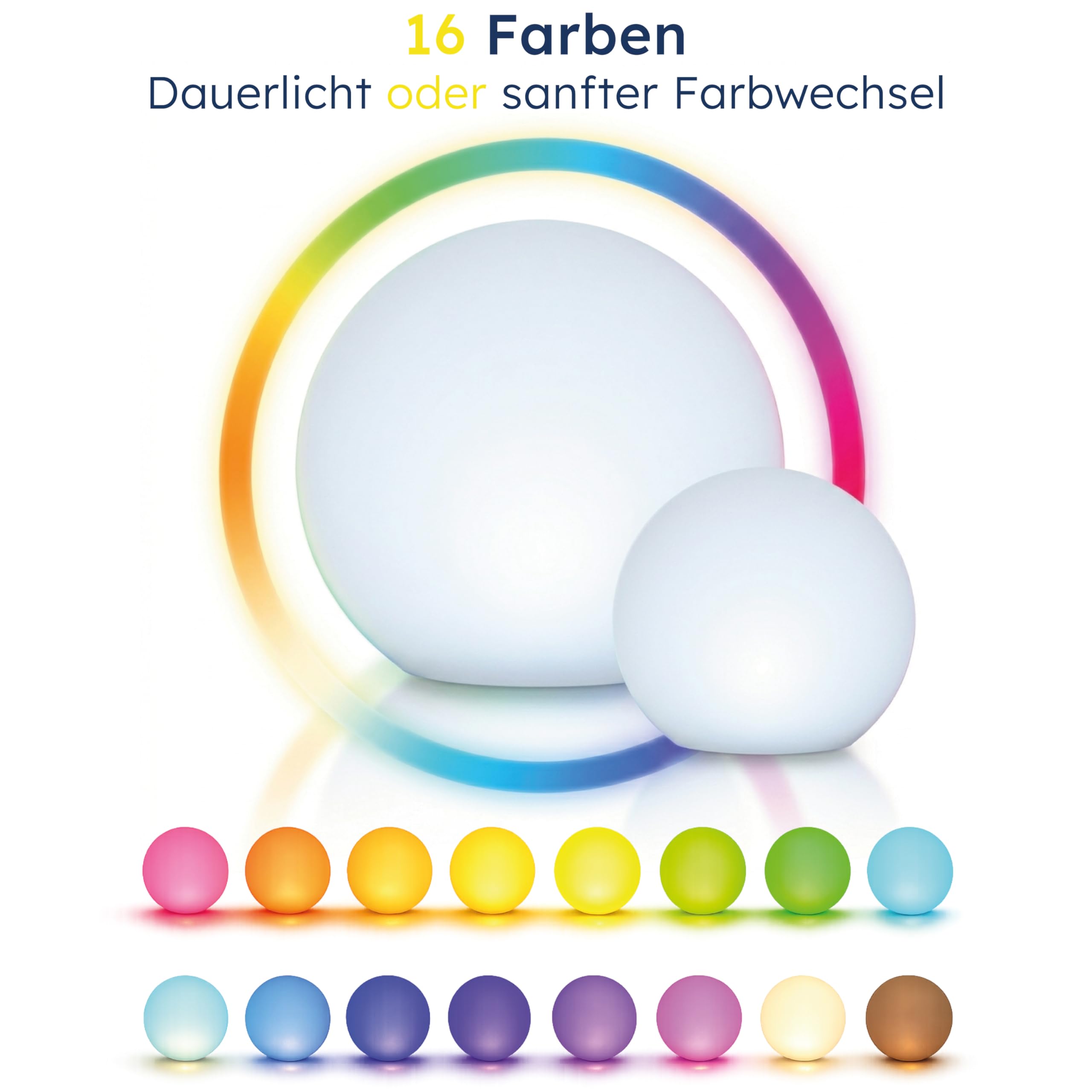 Esotec Solarkugeln Siena, 2er Set, multicolor, 20+30cm, Fernbedienung, USB, 16 Leuchtfarben, Akku, Solarmodul, Erdspieß, Solarleuchte, Kugelleuchte, außen, winterfest, wetterfest, 102894