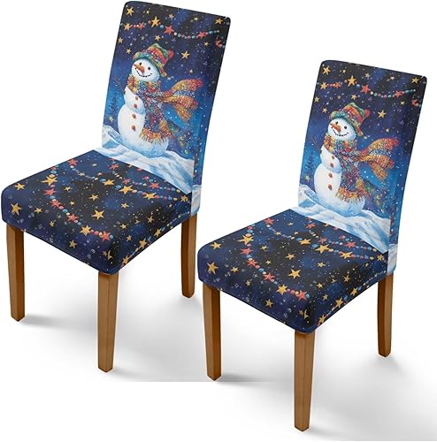 Miniatura 26 de Rnyleeg Juego de 4 fundas de silla de Navidad para sala de estar, sin brazos, copo de nieve, muñeco de nieve, fundas elásticas para sillas de Muñeco