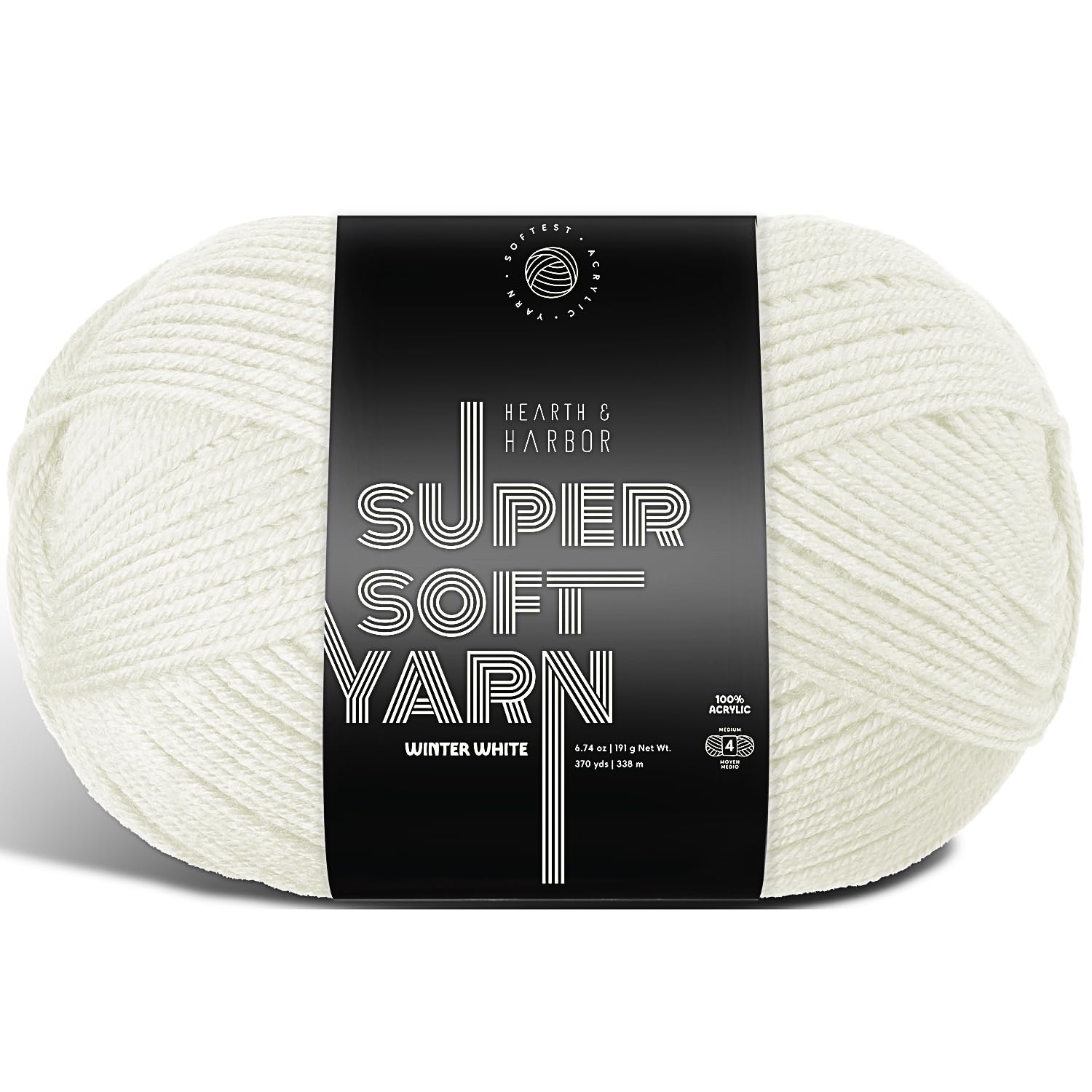 Acrylic Yarn for Crocheting &amp; Knitting – Soft Crochet Yarn for Crocheting, 370 Yards, Perfect for Crafts &amp; Amigurumi, Medium Worsted Weight 4, Winter White