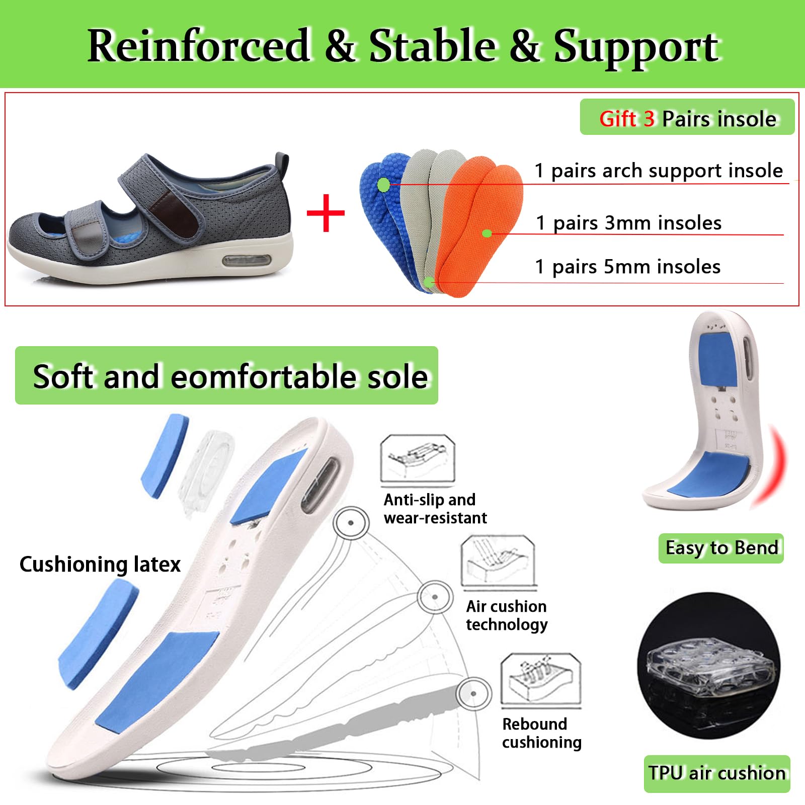 Scarpe diabetiche da Donna per Piedi gonfi, Scarpe da Ginnastica da Uomo per fascite Plantare, Scarpe da Ginnastica Leggere da Passeggio in Rete Traspiranti per diabetici, Anziani, Piedi gonfi,37EU