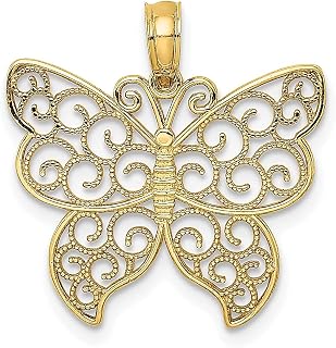 Colar de ouro amarelo 14 k com contas de filigrana pequena borboleta pingente de inseto aracnídeo joias finas para mulheres presentes para ela, Pedra Ouro amarelo
