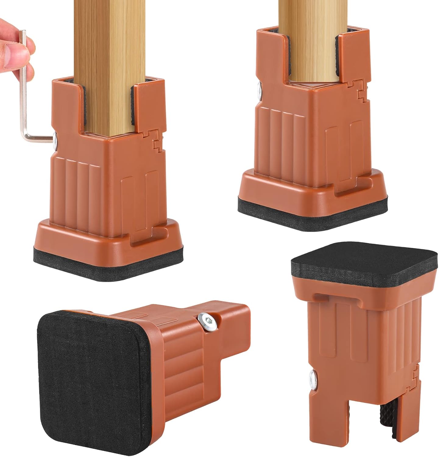 Adjustable Leg Riser Extender with Screw Clamp for Bed Couch Chair Furniture with Leg Diameters up to 1.6" Heavy Duty Supports up to 5000 lbs and Raise Height by 3" (8, Brown)