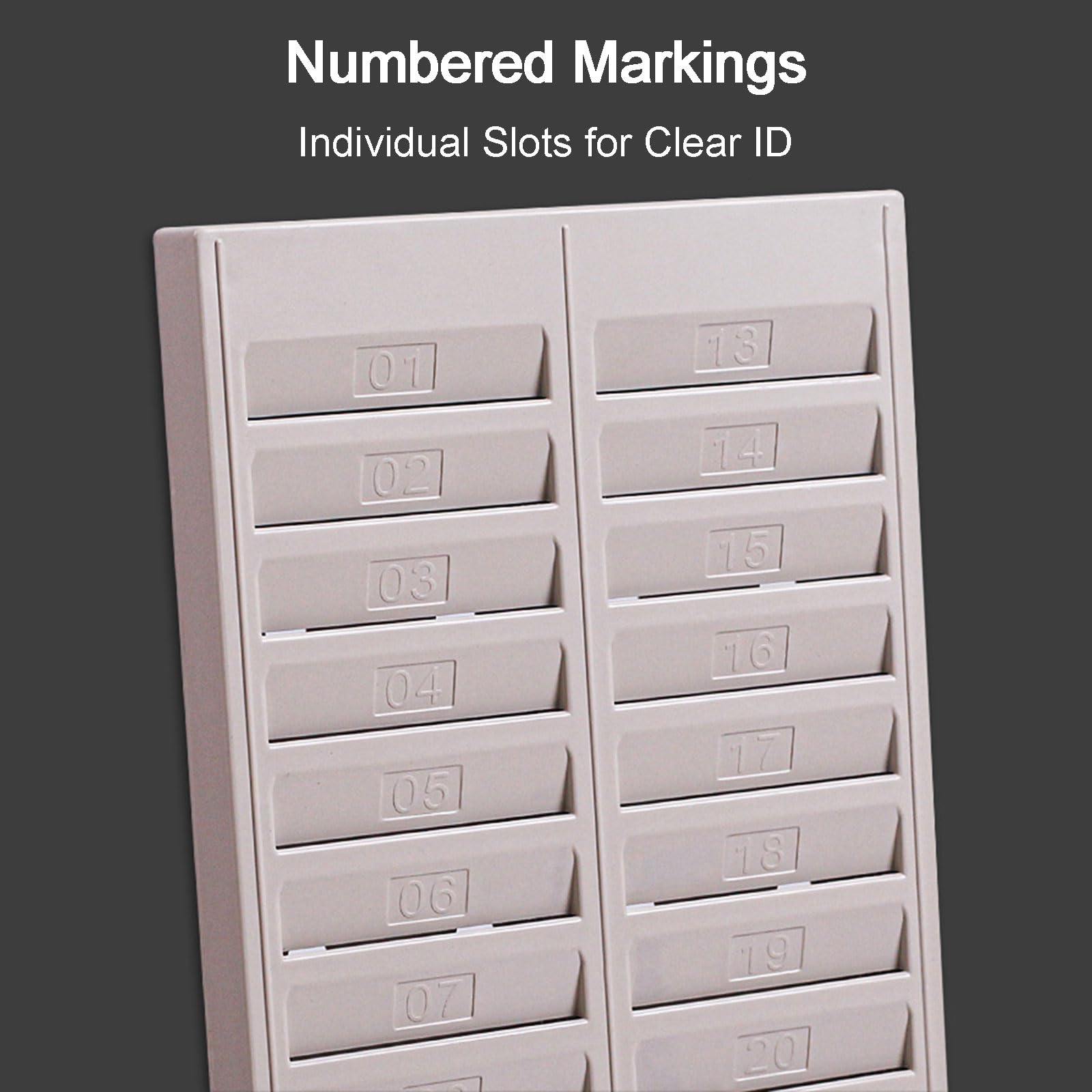 Porta-Cartellini Marcatempo da Parete con Numerazione Rastrelliera Porta-Cartellini a 20 O 50 Scomparti Rastrelliera per Cartellini Presenze Dipendenti per Uffici e Aziende Light Gray 50 Slots
