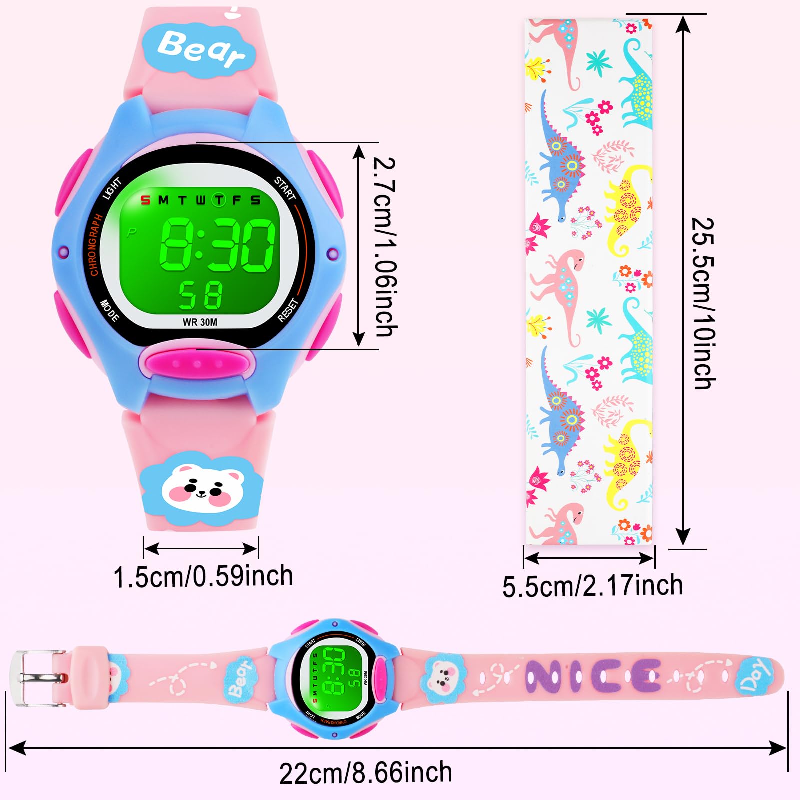 DTKID Reloj Digital para niños y niñas, 7 Colores, LED, Reloj de Pulsera para niños con Alarma, cronómetro, Fecha, Resistente al Agua, Impermeable, para Exteriores