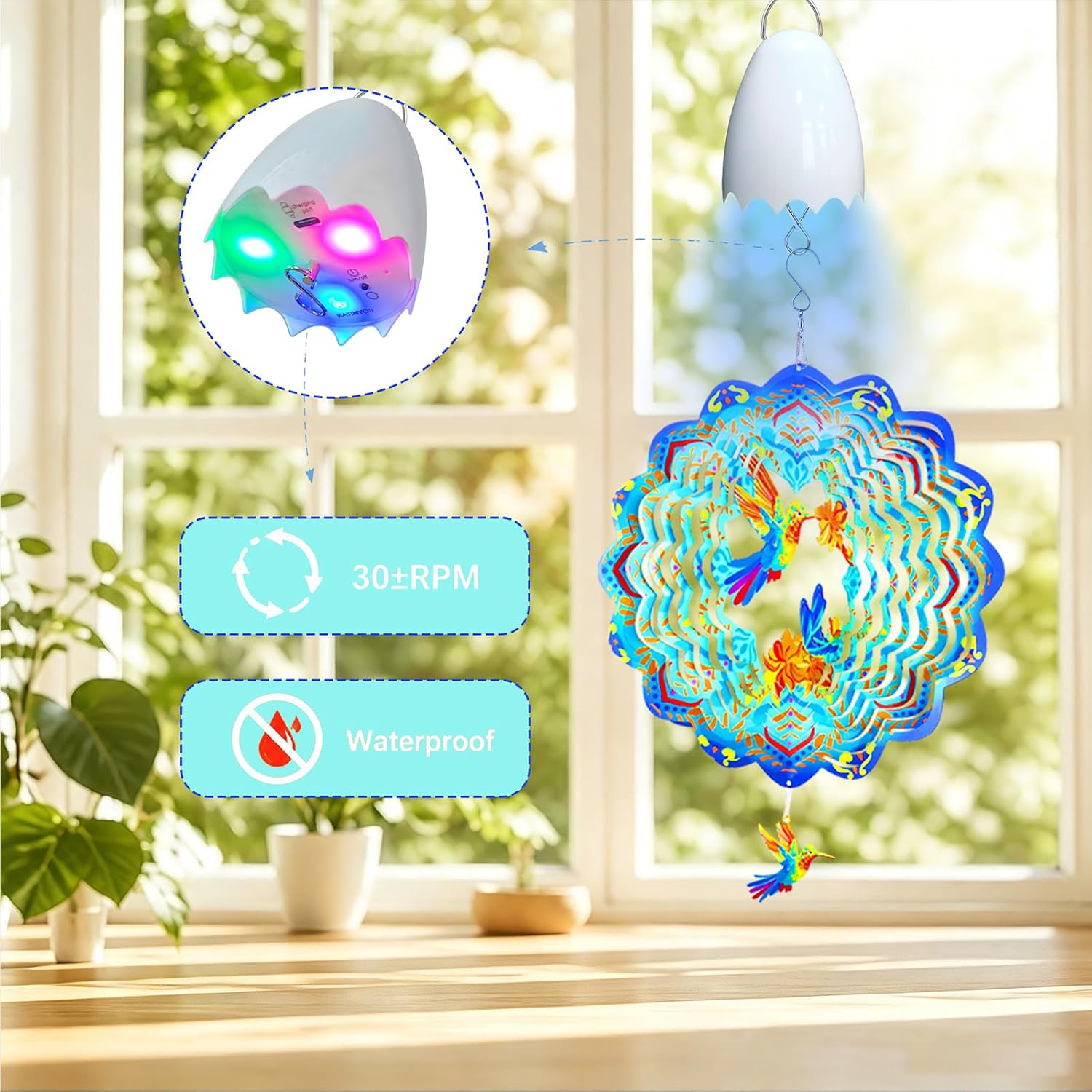 Disco Ball Motor with Remote Battery Operated Garden Hanging Rotating Motor