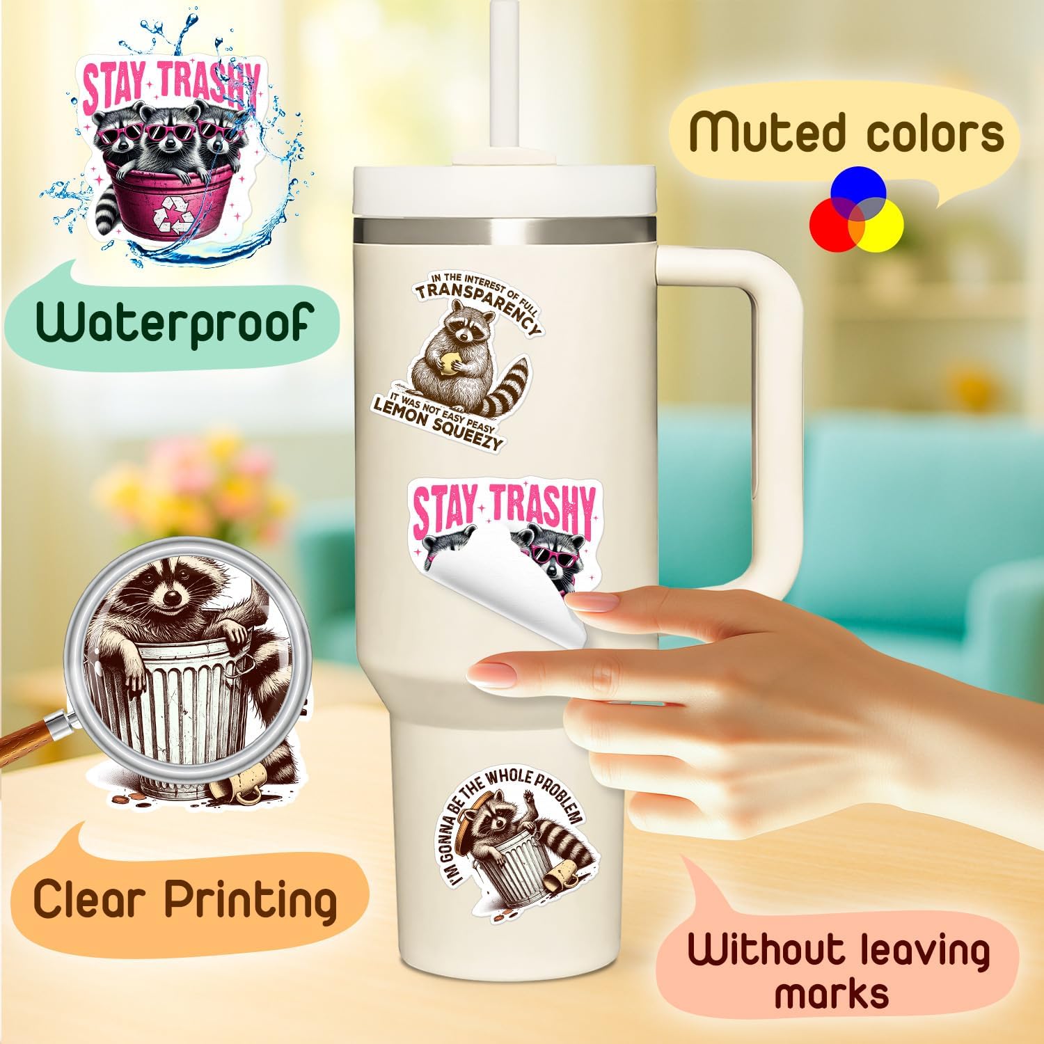4 Pcs Funny Raccoon Sticker - Raccoon Gift, Stay Trashy Waterproof Vinyl image 5