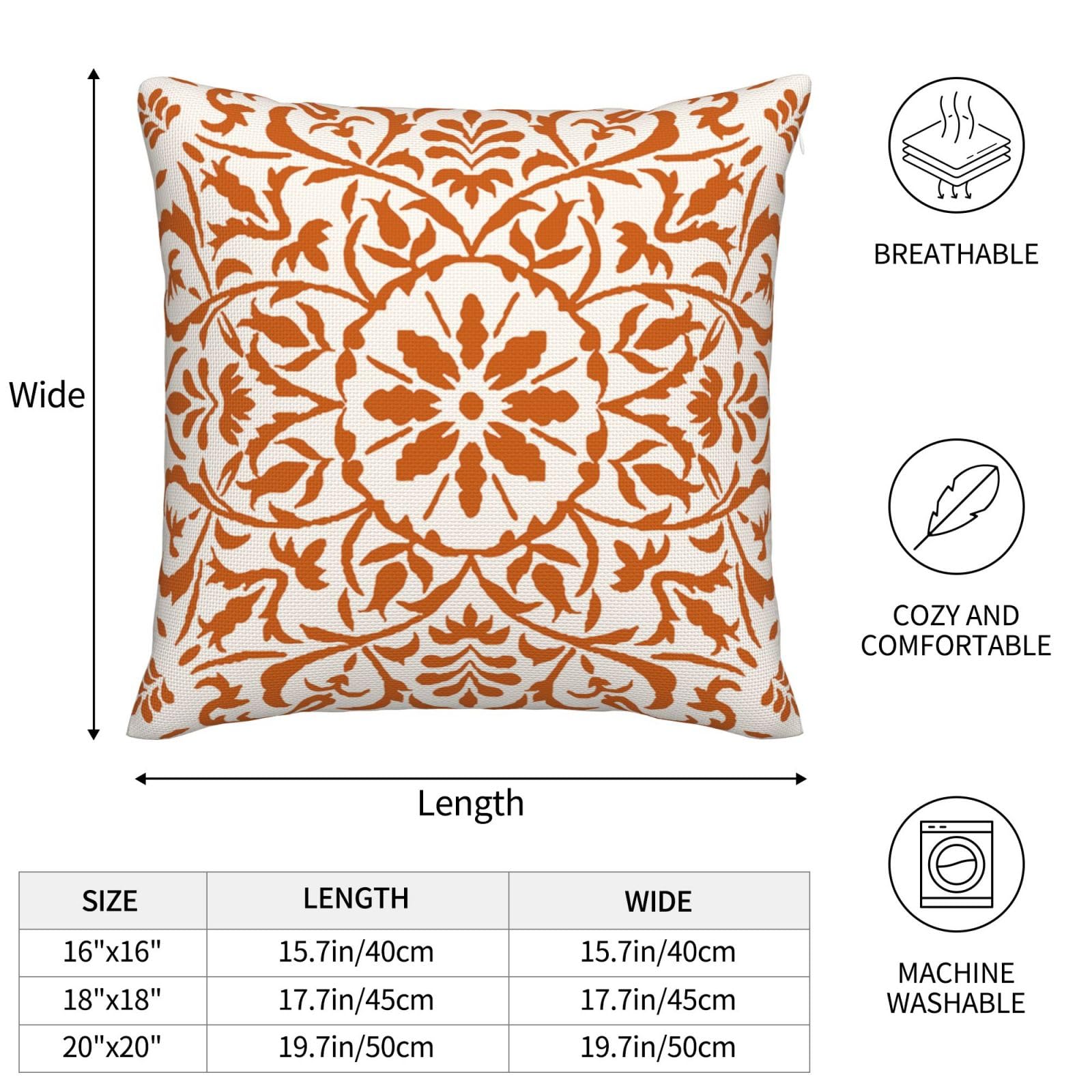 GAAFOSIPH Orange Set of 2 Cushion Covers 40cm x 40cm Bohe Flower Modern Double Sided Printed Square Linen Decor 16 x 16 inches Cushions Cases Home Garden Decorations Pillow Cover for Sofa Bed Outdoor - Image 3