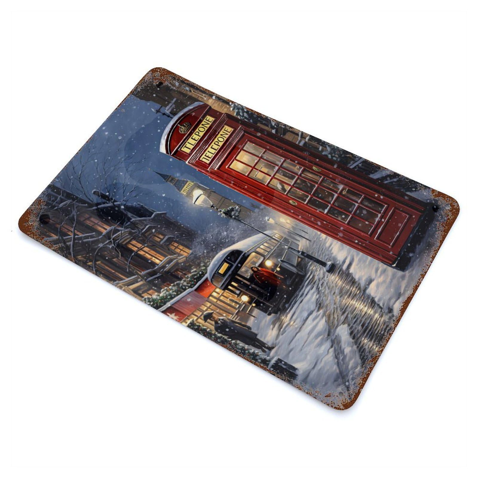 Snowy London Call Rustic Tin Plaque 11.8"x7.9", Ideal for Shed, Workshop And Garage Wall Decor