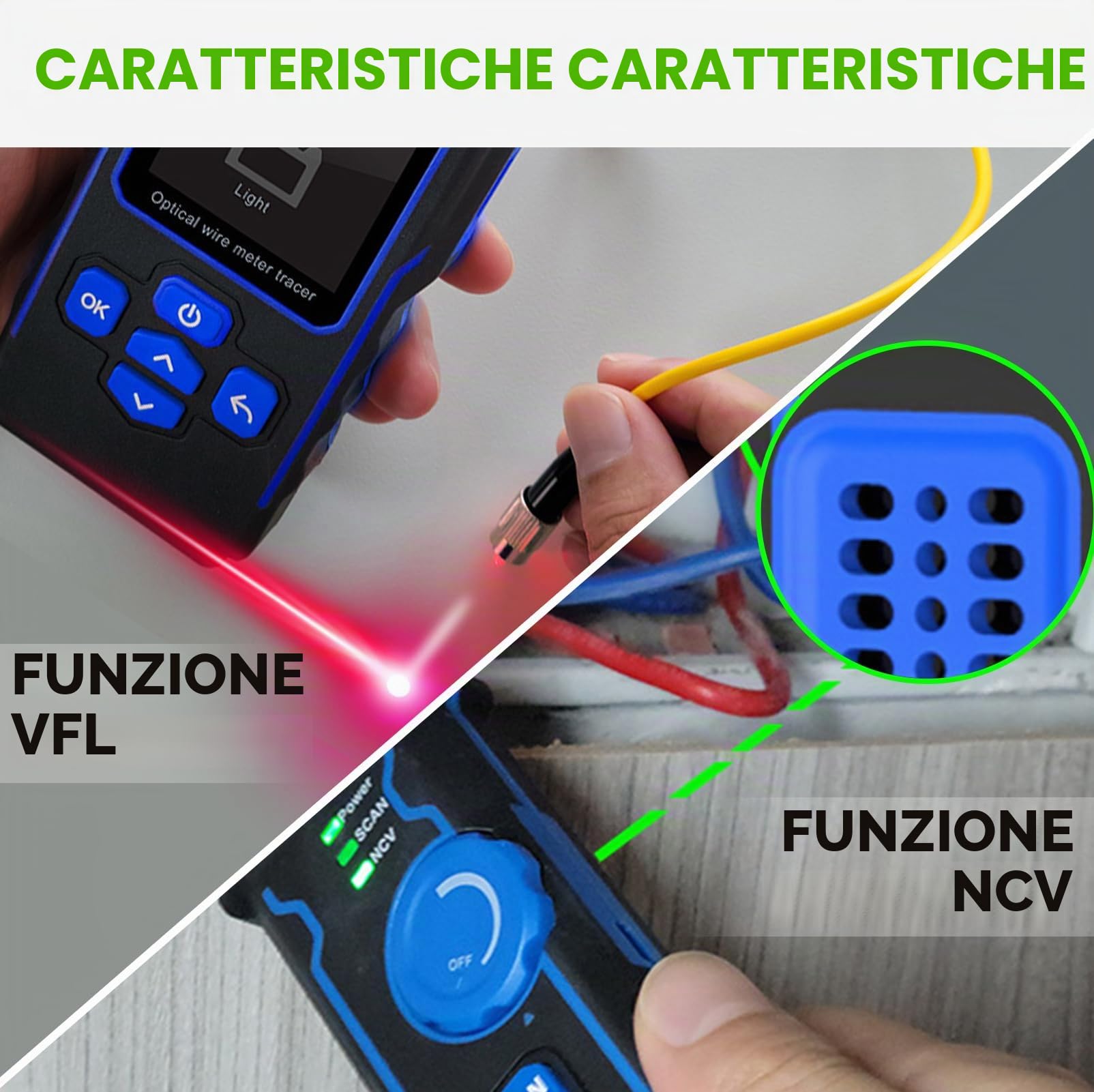 Tester di rete LAN CAT5 CAT6 RJ11 RJ45 con misuratore di potenza ottico e tracciamento cavi