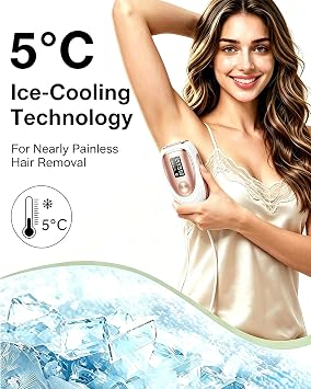 IPL Laser Hair Removal Device for Women Men, Painless Ice Cooling Hair Remover for Full Body, At Home Lazer Hair Remover for Face Bikini Line Armpit, 5 Levels, Auto & Manual Mode, 999,900 Flash