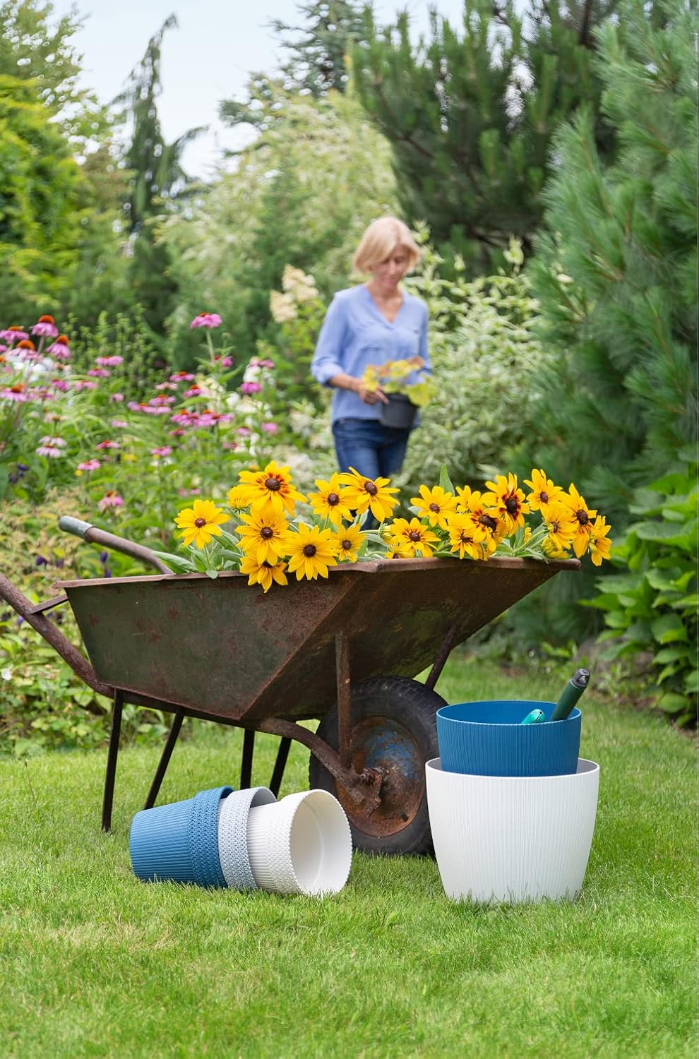 Redify Magnolia Jersey Eco Planter (+30% Wood) - Diameter 16 cm, Eco Flower Pot for Flowers and Plants Vanage Plastic Plant Pot + 30% Wood (White)
