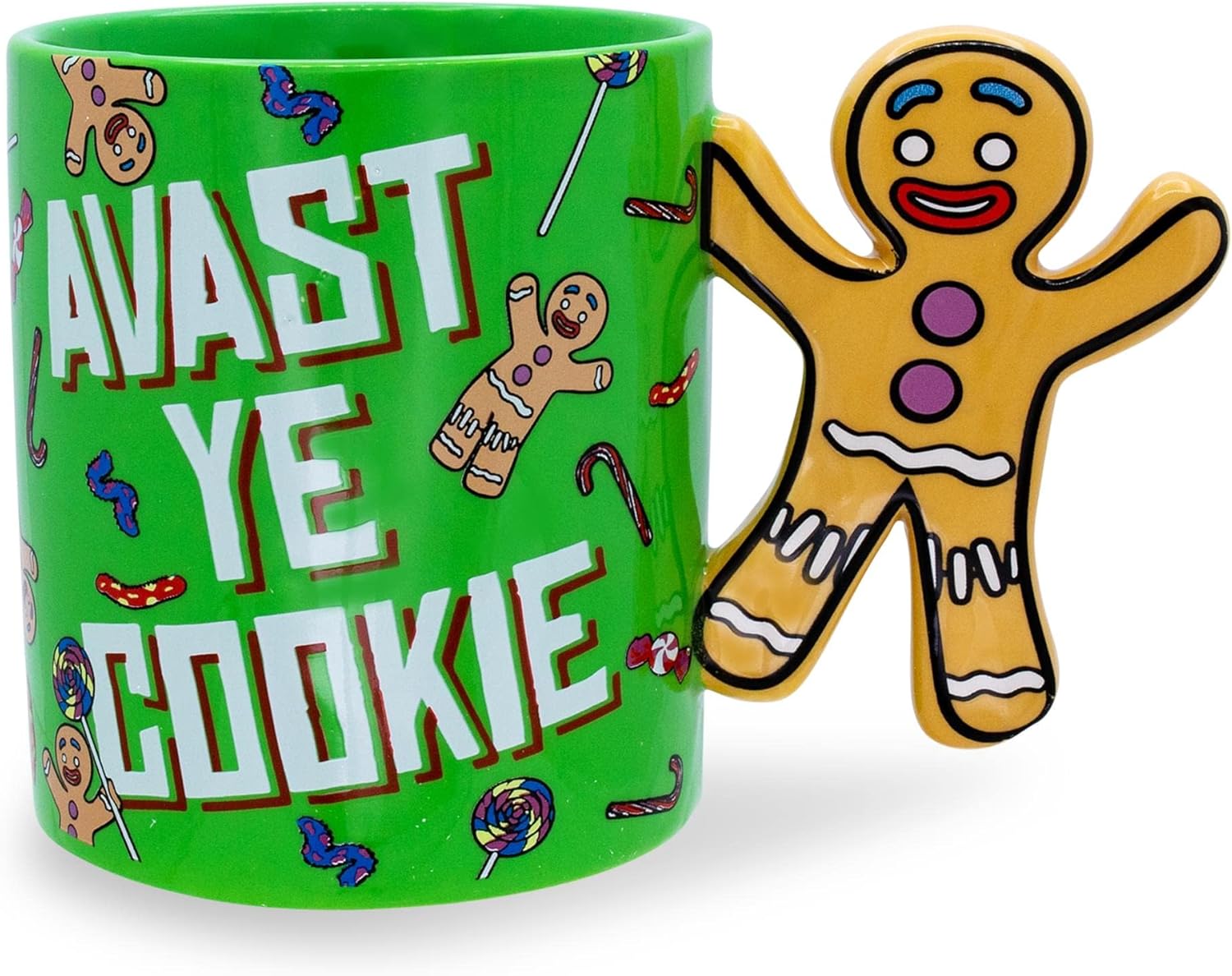 Shrek Gingerbread Man Avast Ye Cookie Ceramic Mug With Sculpted Handle | BPA-Free Coffee Cup For Espresso, Caffeine, Cocoa