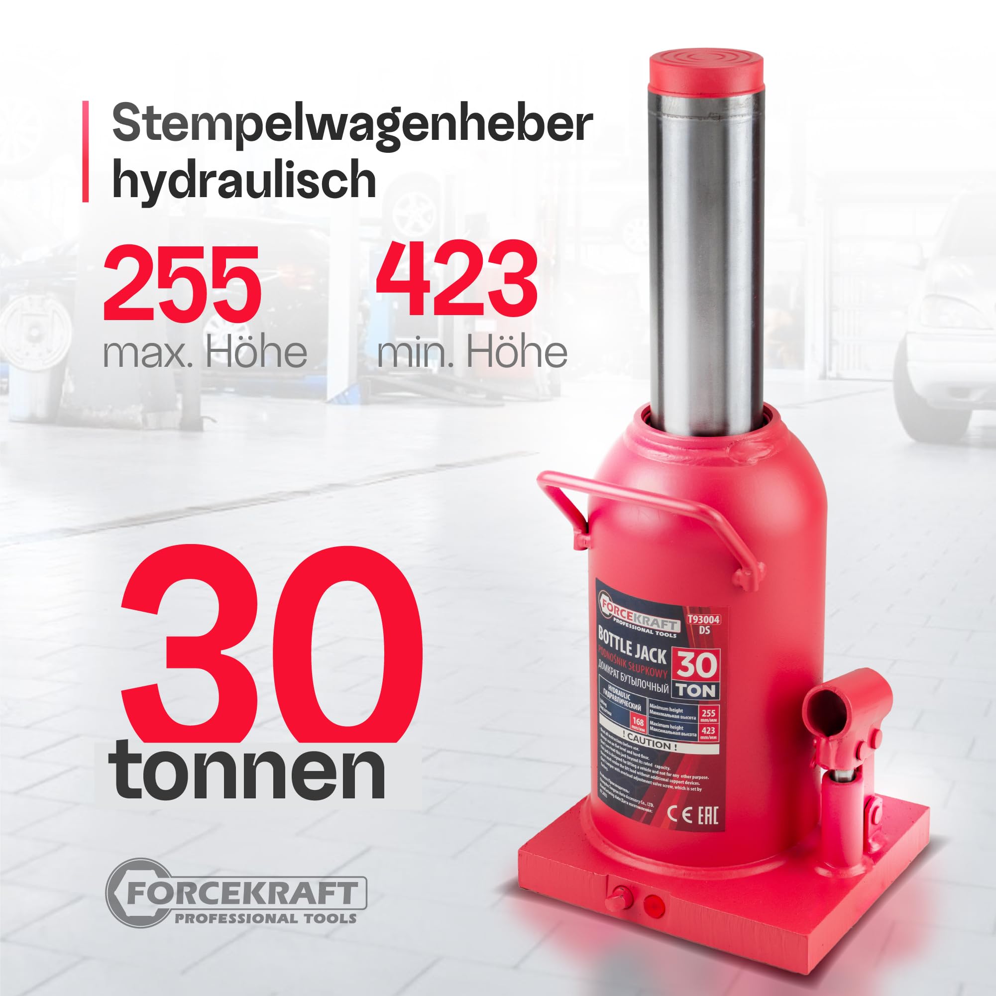 Hydraulischer Stempelwagenheber 30t 255-423mm