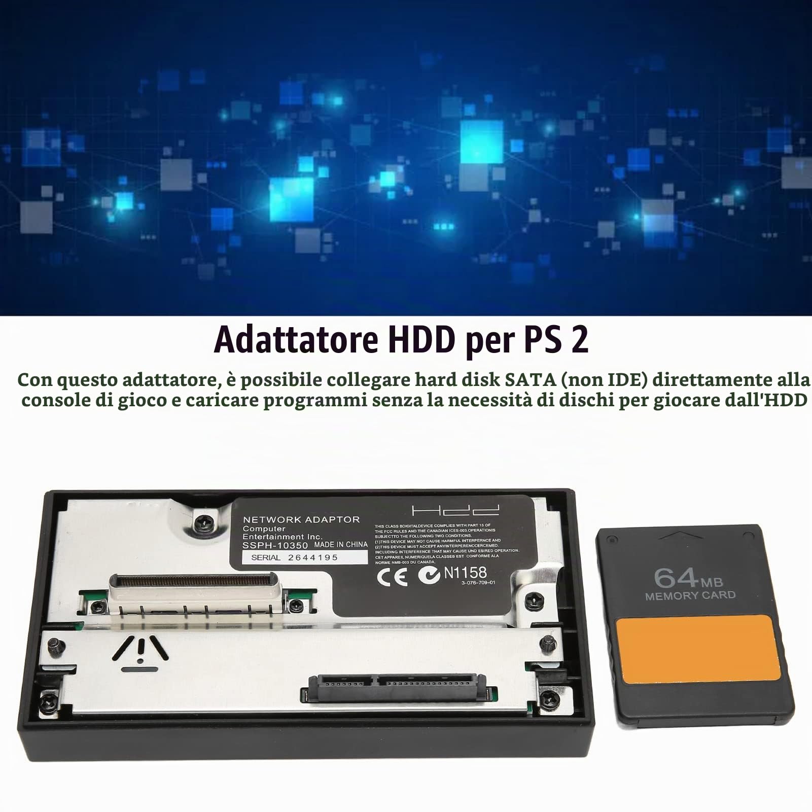 SATAs HDD Connector Plug Socket per PS2, Set di Adattatori di Rete con 64 MB FMCB Versione 1.953 Memory Card McBoot per PS 2