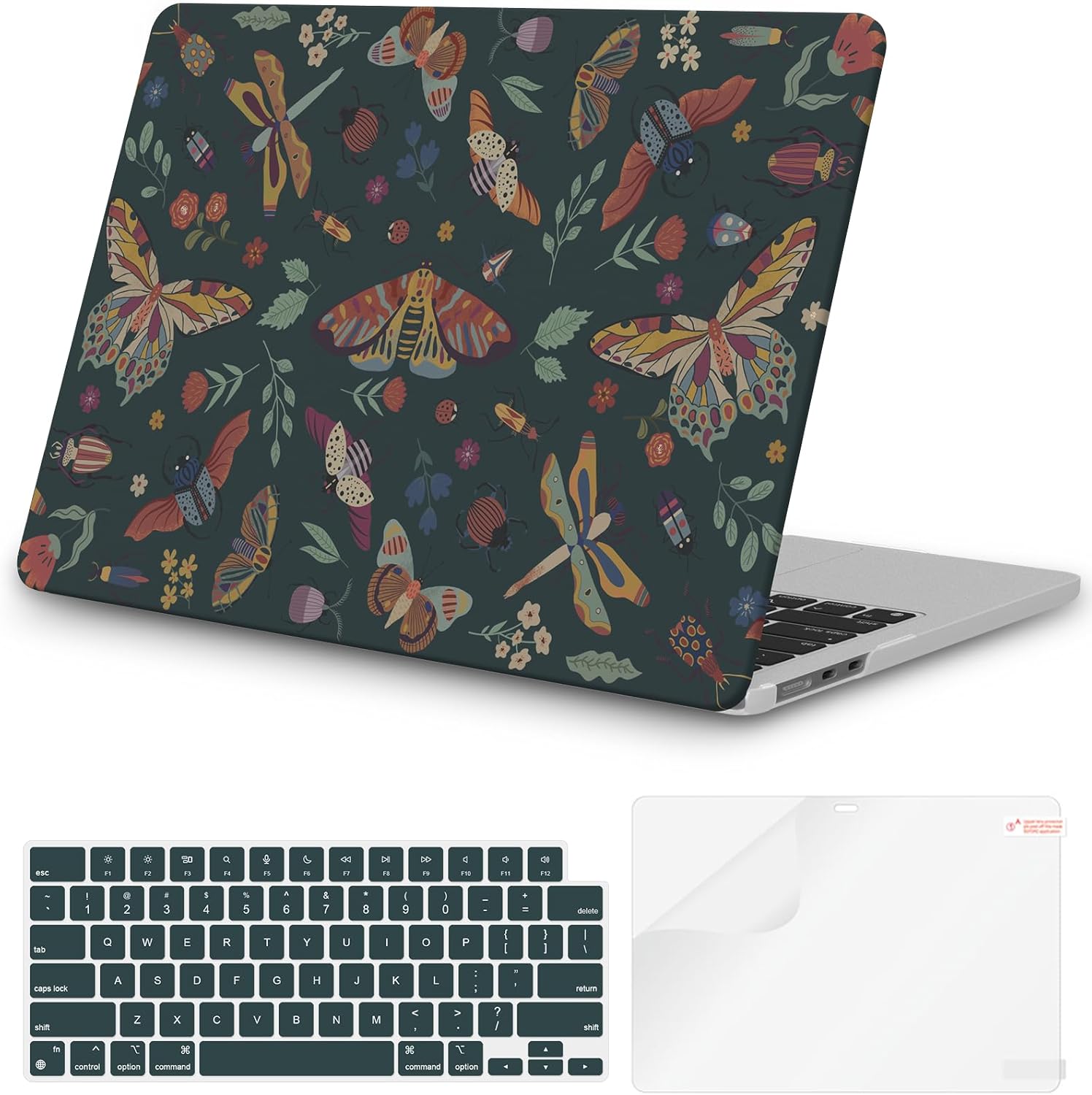 iCasso for M4 MacBook Air 13 inch Case 2026 2025-2022 M3 M2 Model A 3240 A3113 A2681, Sturdy Protective Hard Shell Case for Mac Air 13.6", Keyboard Cover + Screen Protector,Green Butterfly