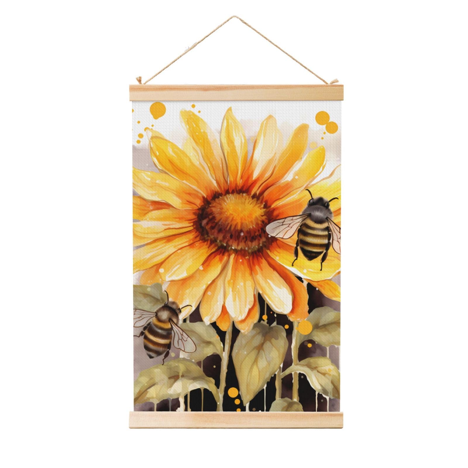 Blackboard Bees Sunflowers Posters Wooden Shaft Hanging Poster Canvas Prints Scroll Wall Art Painting Vintage Wall Banner Modern Artwork Decor for Home Decor Ready to Hang 12"x18"