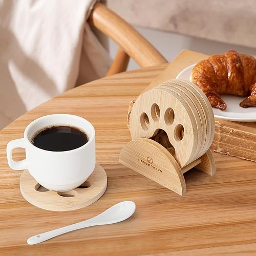 Juego de 6 posavasos de bambú, posavasos con soporte para protección de mesa, cocina, bar, automóvil, café, cerveza, té, plantas, portavasos, bonito