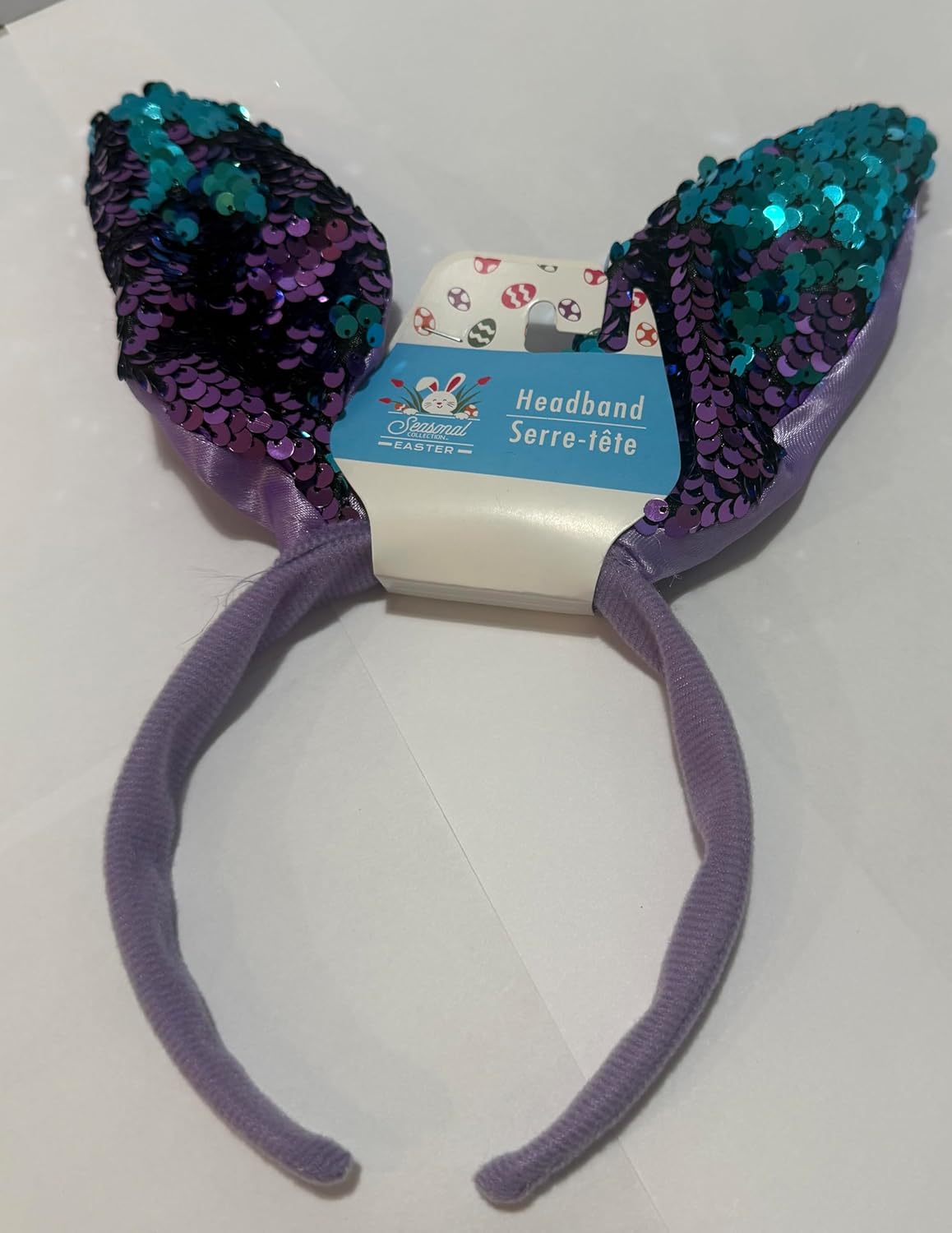 Sequin Bunny Ears Headband, Purple and Turquoise, Easter Theme, Reversible Flip Sequins