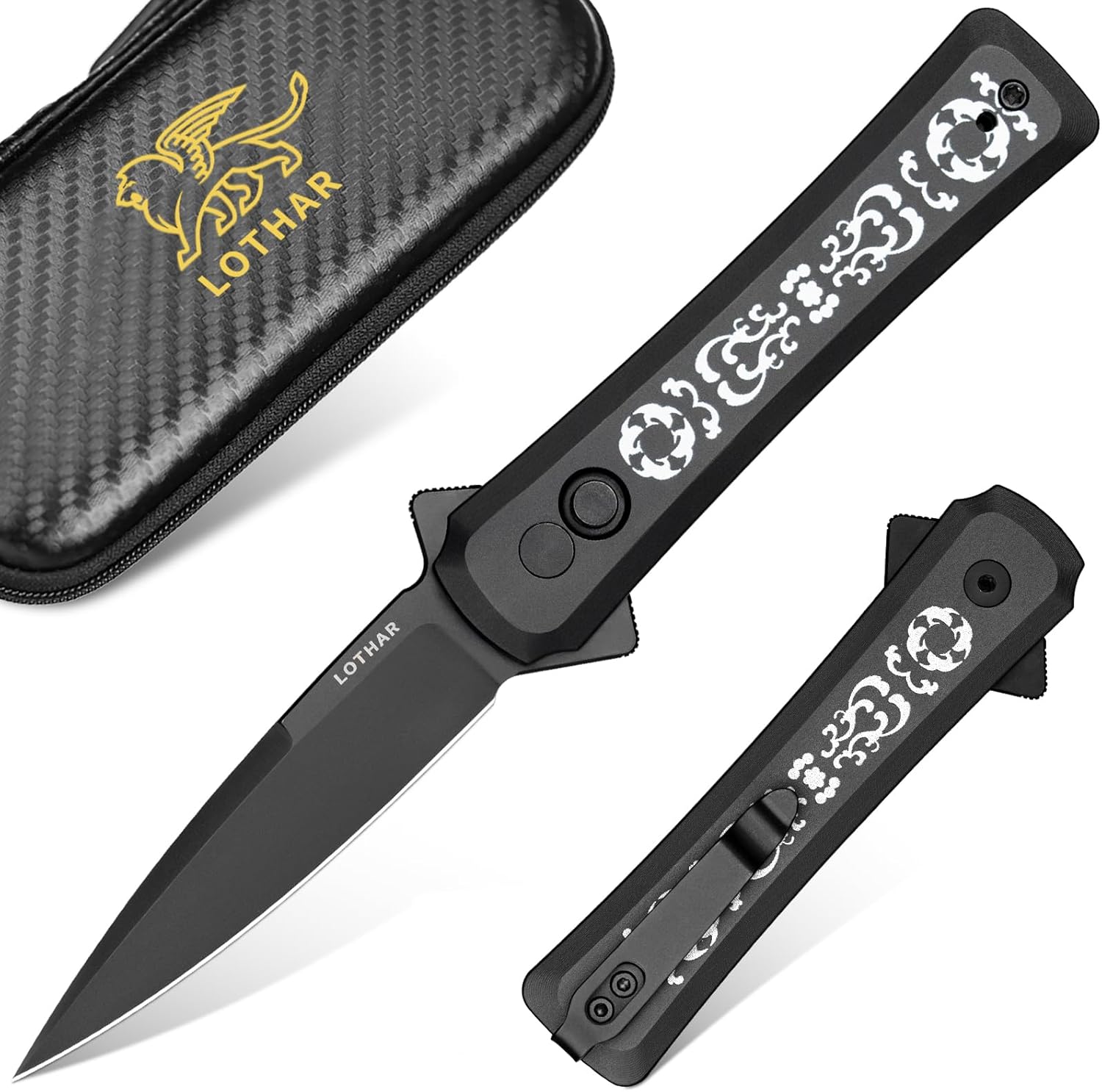 LOTHAR KNIGHT Folding Pocket Knife for Men, 2.9 inch pocket knife with Clip, VG10 Steel Blade Assisted Flipper Button Lock Opening, EDC Utility Knife with Aluminum Handle, Cool Slim knife Gifts for Men Women (Black)