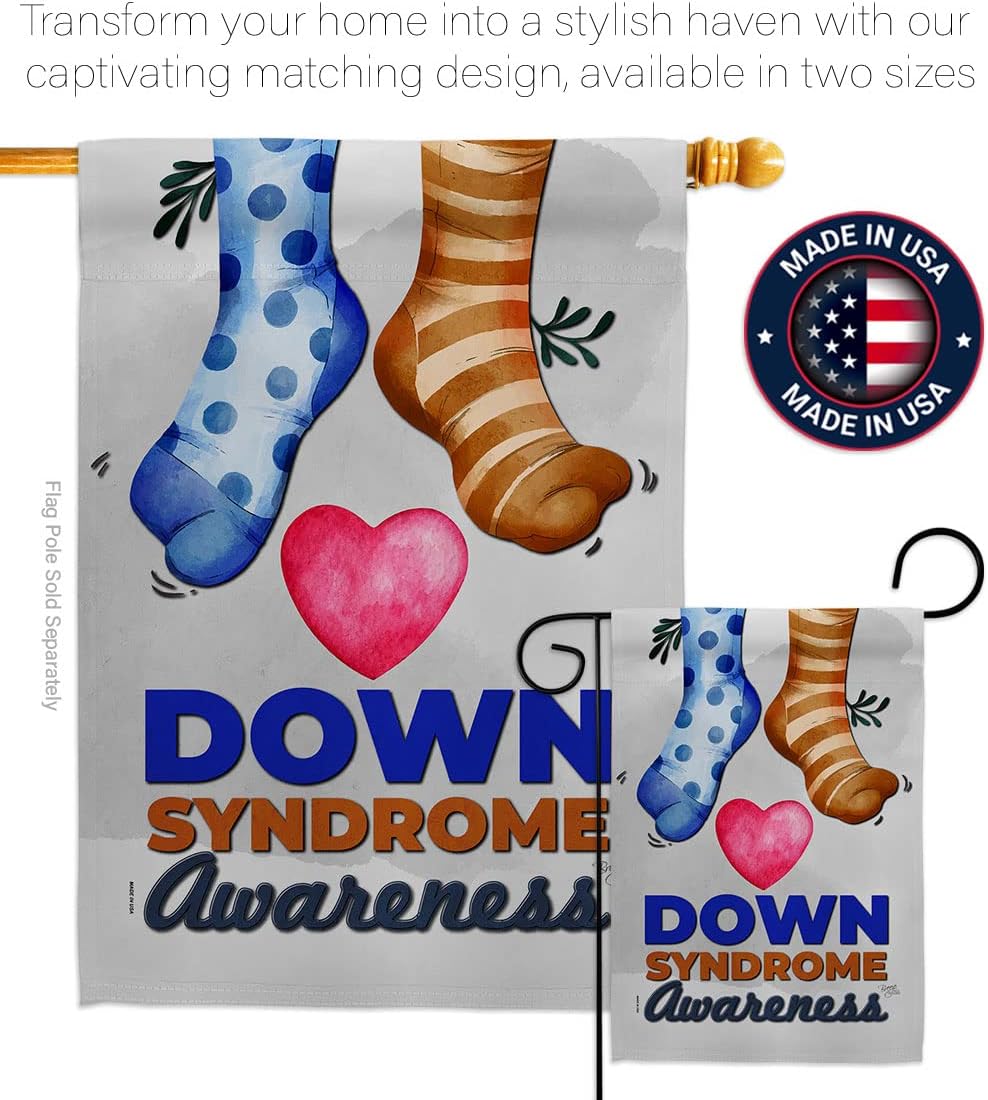 Down Syndrome Awareness Garden Flag - Set Wall Hanger Support Inspirational Survivor Ribbon Prevention Cancer Autism Breast BLM - Wall Art Banner Small Garden Yard Gift Home Decoration Made In USA