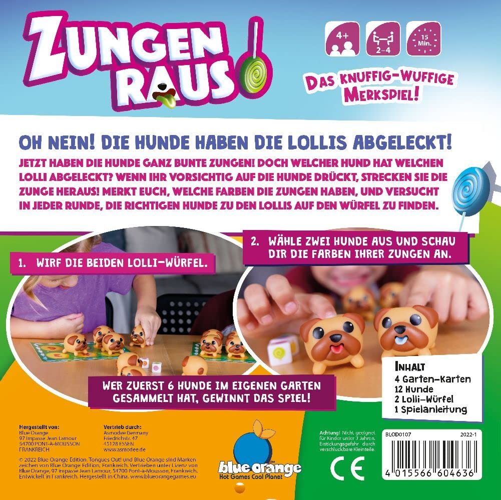 Blue Orange, Zungen Raus!, Juego de Memoria, Juego de Memoria, 2-4 Jugadores, a Partir de 4 años, 15 Minutos, alemán