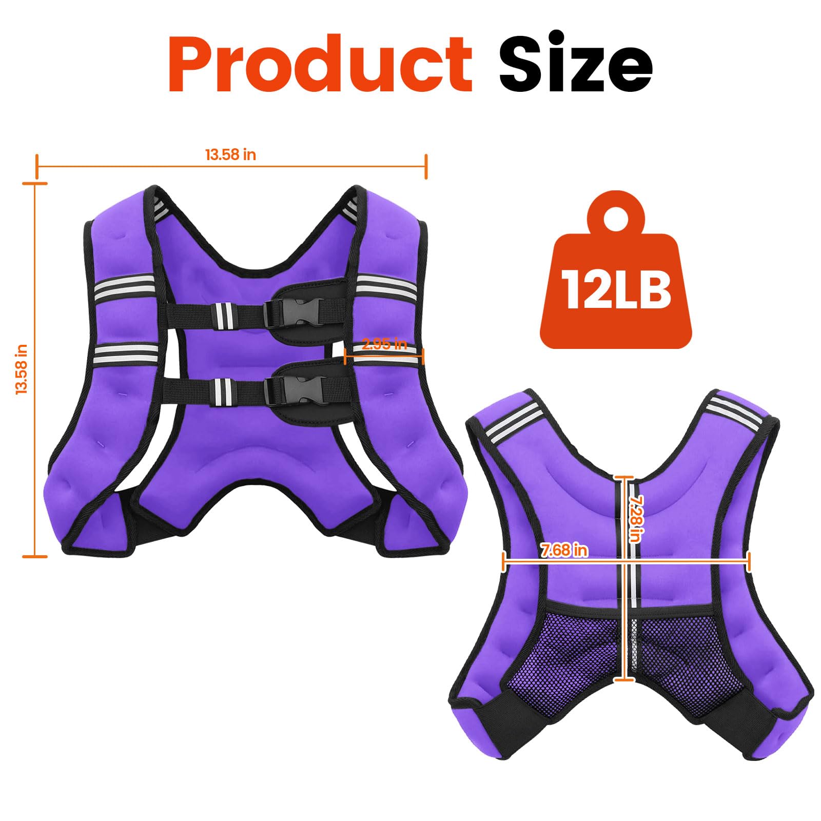 Chaleco con peso de 2,7 kg/3,6 kg/5,4 kg/7,3 kg/9,1 kg/11,3 kg/13,6 kg, chaleco de peso corporal ajustable con tira reflectante para entrenamiento de fuerza, correr, entrenamiento, correr, caminar