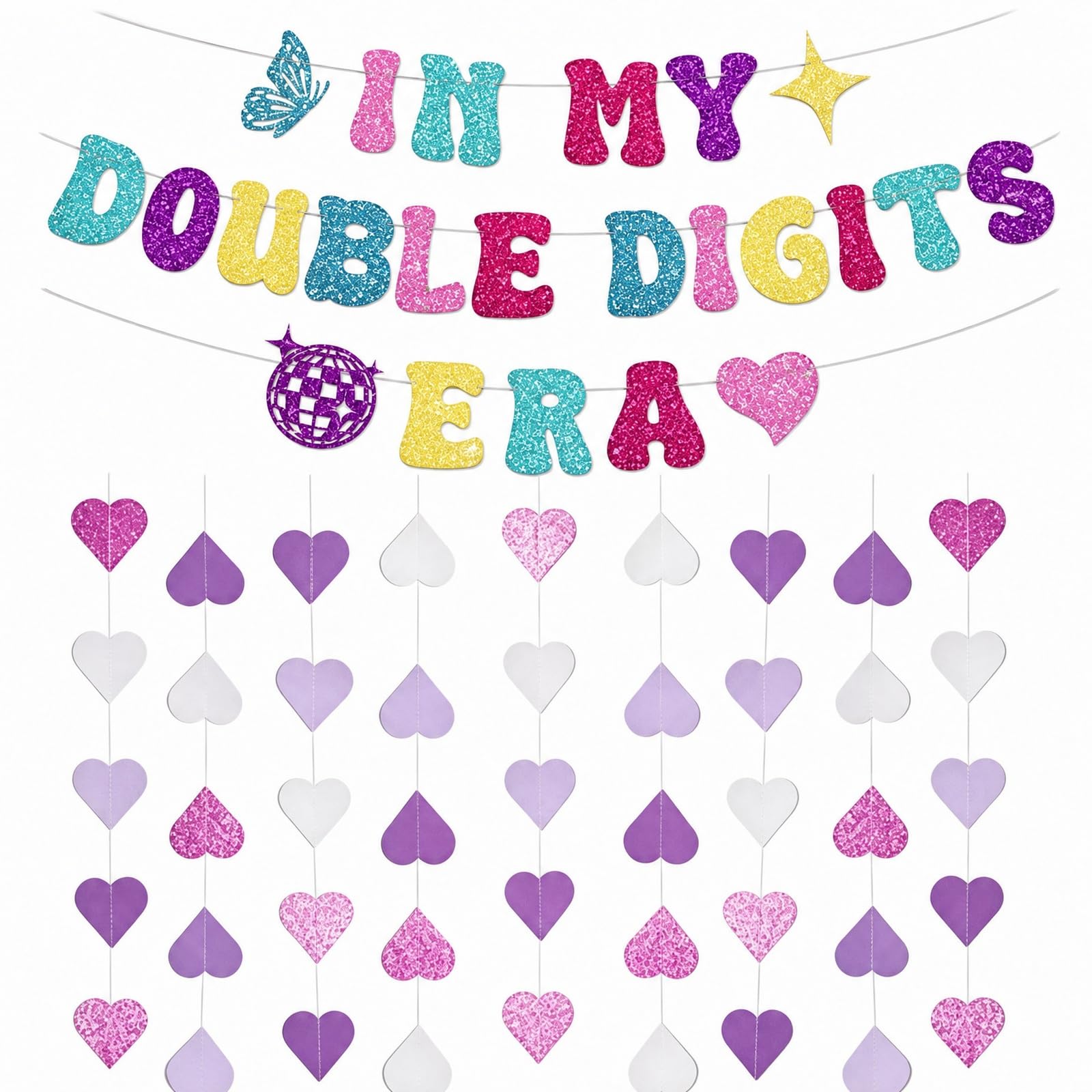 10th Birthday Banner Set, Double Digits Decorations for Girls