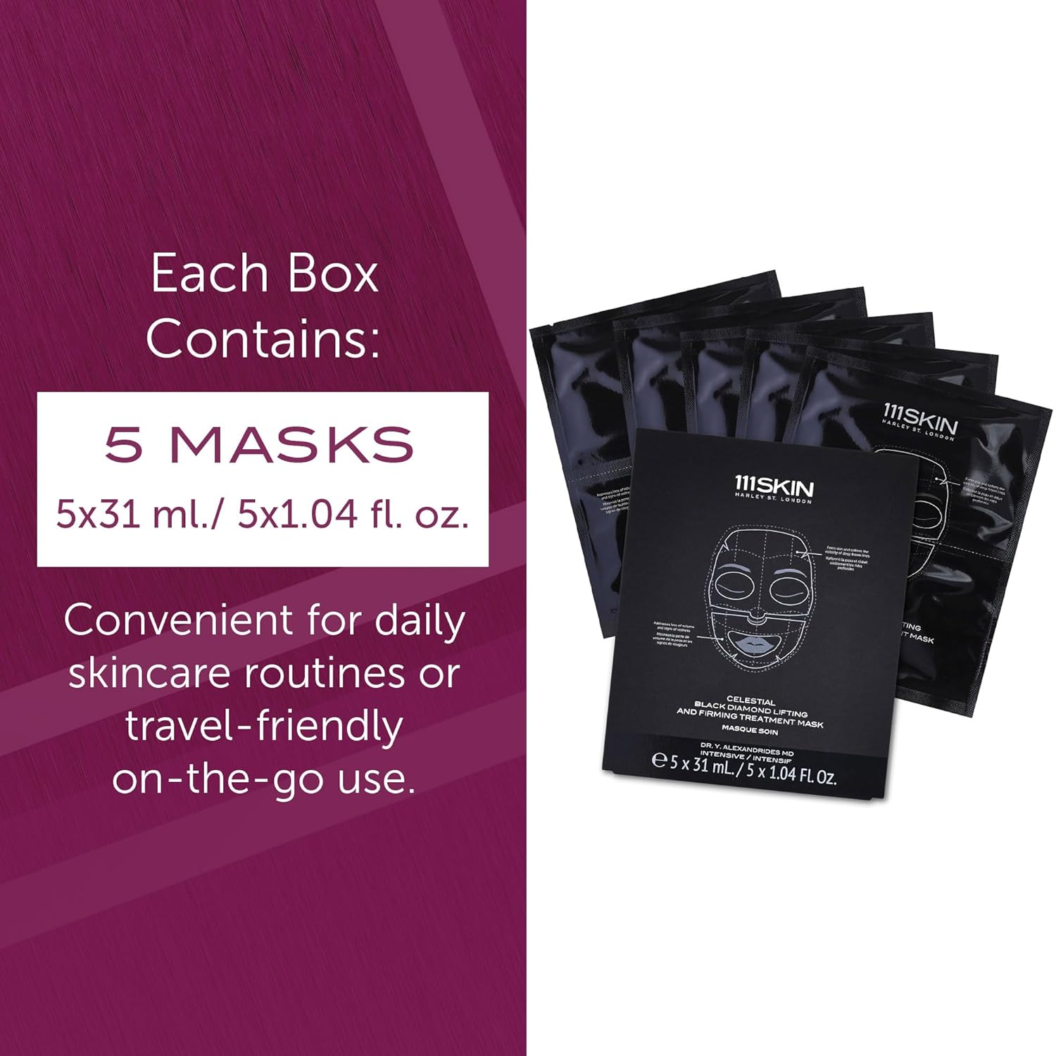 111SKIN Celestial Black Diamond Lifting and Firming Treatment Mask - Anti-Aging - Tone, Tighten, Retexturize Complexion - Fragrance Free - Set of 5 (2.5 oz each) - Face Mask - Image 6