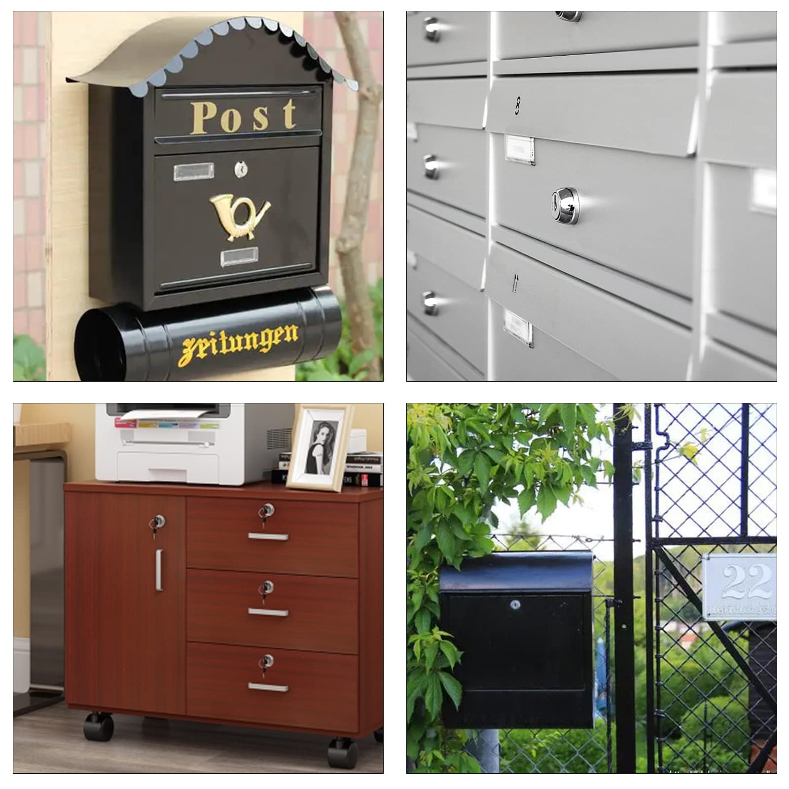 Serratura per cassetta postale di sicurezza da 20 mm, serratura a camma, serratura per cassetta delle lettere, serrature per porta degli attrezzi con 5 piastre di bloccaggio diverse