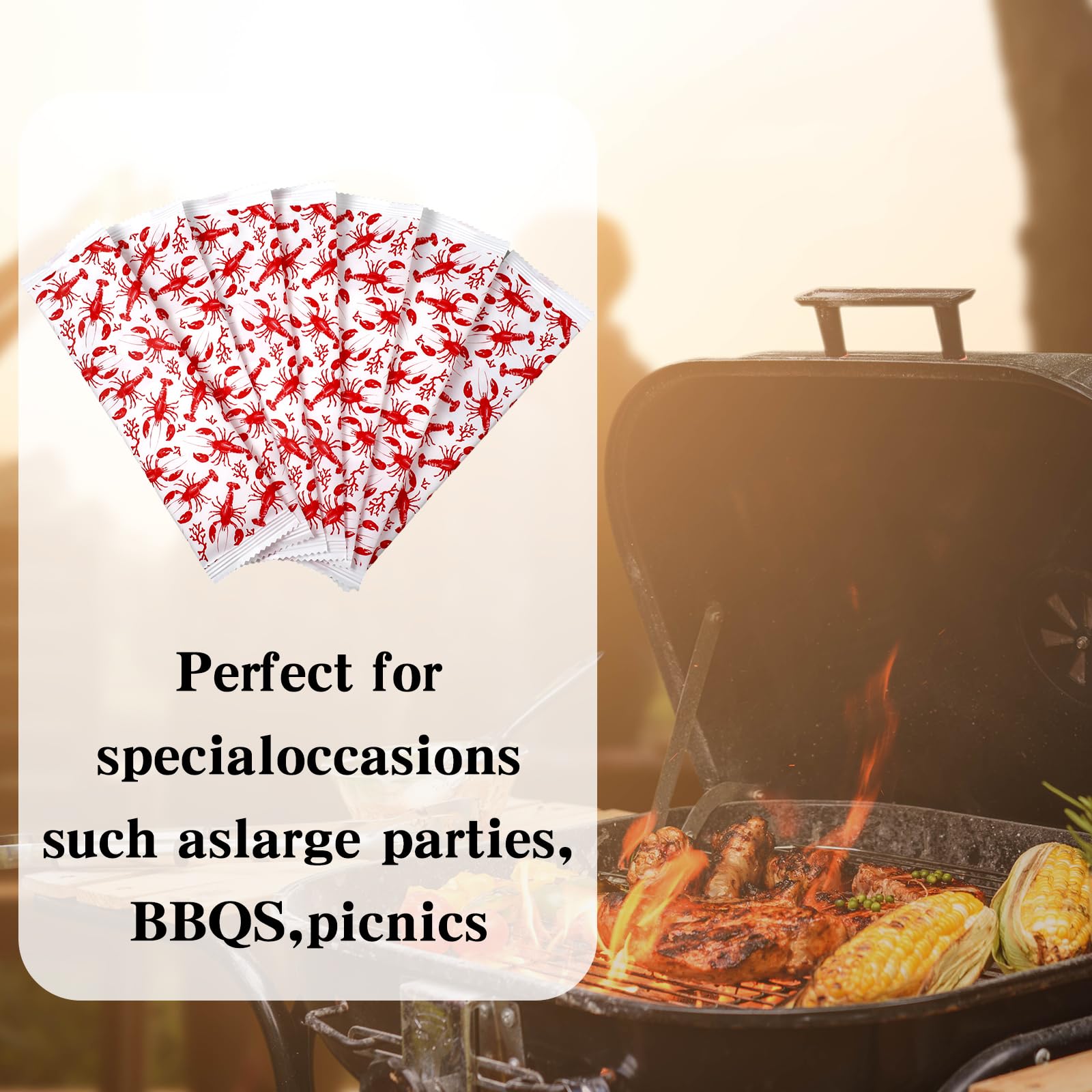 Siifert 250 toallitas húmedas para barbacoa, envueltas individualmente, prehumedecidas, para parrillas, barbacoas, catering, restaurante, boda, manos rápidamente (langosta)