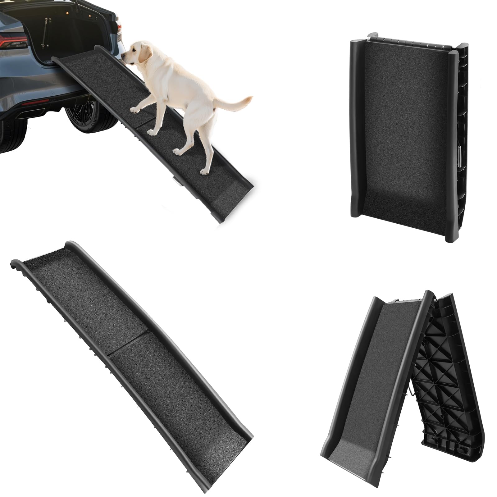 Foldable Dog Vehicle Ramps,Extra Long 156cm Pet Ramp Stairs Anti Slip Dog Steps for Large Dogs with Non-Slip Rug Surface Lightweight & Portable Dogs Car Ramps for Car SUV Truck Bed Sofa,Indoor Outdoor