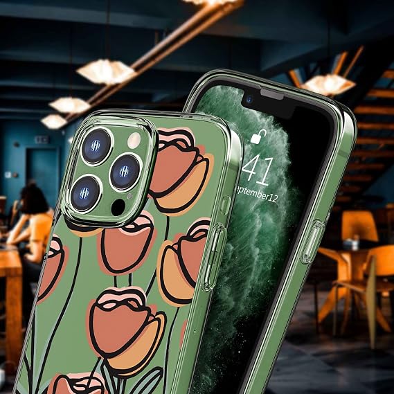 チューリップフラワー スマホケース クリアケース iPhone 12 Pro Max用、かわいいガーリー保護シェル 透明アート 花柄 ユニークデザイン 黄変防止 ソフトTPUバンパー ウルトラスリム 耐衝撃カバー