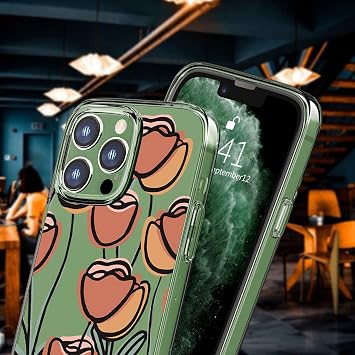 チューリップフラワー スマホケース クリアケース iPhone 12 Pro Max用、かわいいガーリー保護シェル 透明アート 花柄 ユニークデザイン 黄変防止 ソフトTPUバンパー ウルトラスリム 耐衝撃カバー