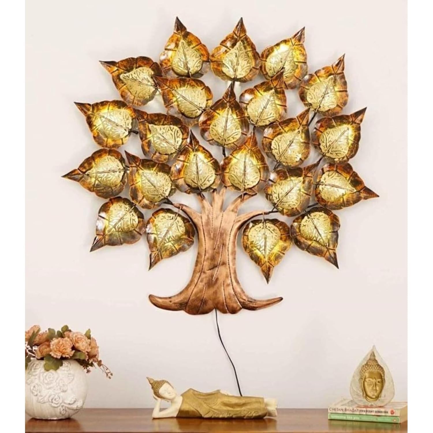 IND DECOR Metal Iron Zol Pan LED Tree Wall Art | Decorative Metal Wall Hanging for Home Living Room Bedroom Hotels | Multicolor (41 x 2 x 35 Inch) | CW190-image-48