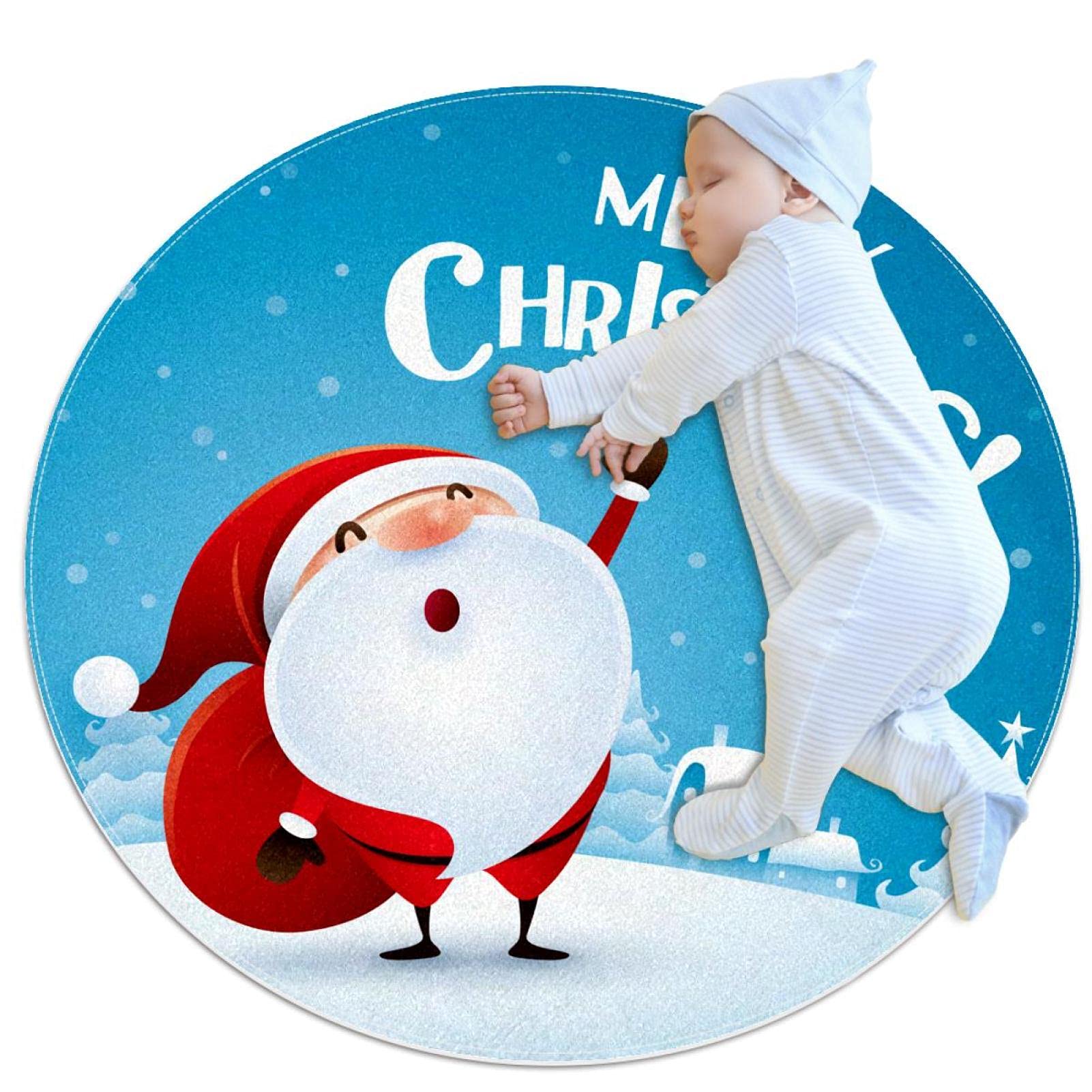 Tapis de bain antidérapant Noël grand format rond pour chambre enfant