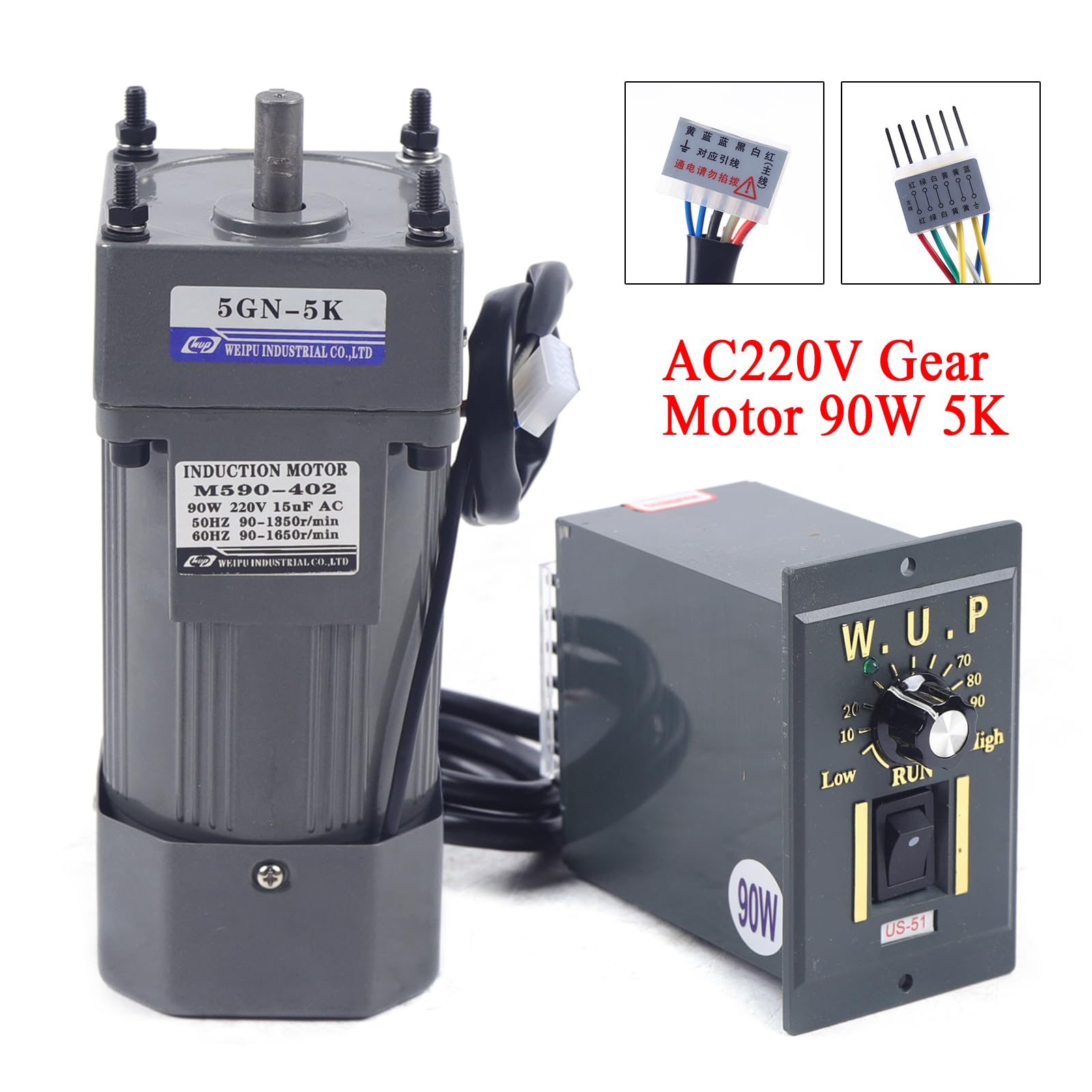 AC Gear Motor Elektromotor Getriebemotor mit Drehzahlregler 0-270RPM 5K 220V 90W Getriebemotor Elektromotor Wechselstrom Motor Einphasig Hohe Drehmomente Einstellbarer