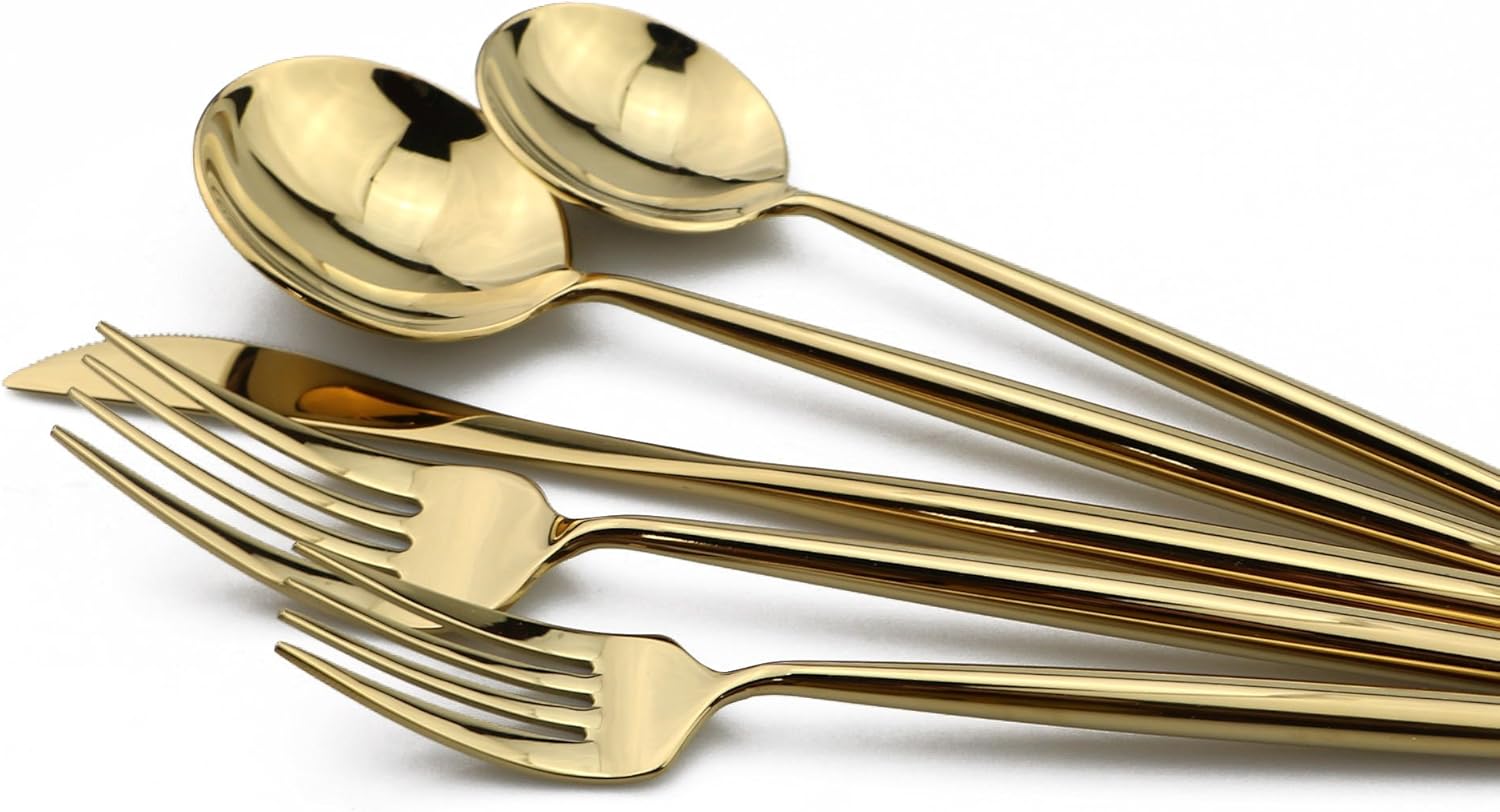 20-Pieces 18/10 Stainless Steel Silverware Set, Colorful Mirror Polishing Gold Flatware Set, Kitchen Knife Fork Spoon Utensils, Service for 4