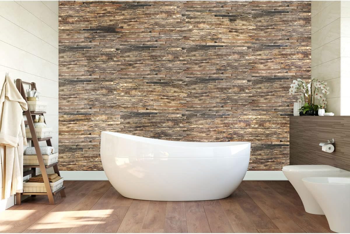 Natural Finish Stacked Boat Wood Mosaic Wall Tile
