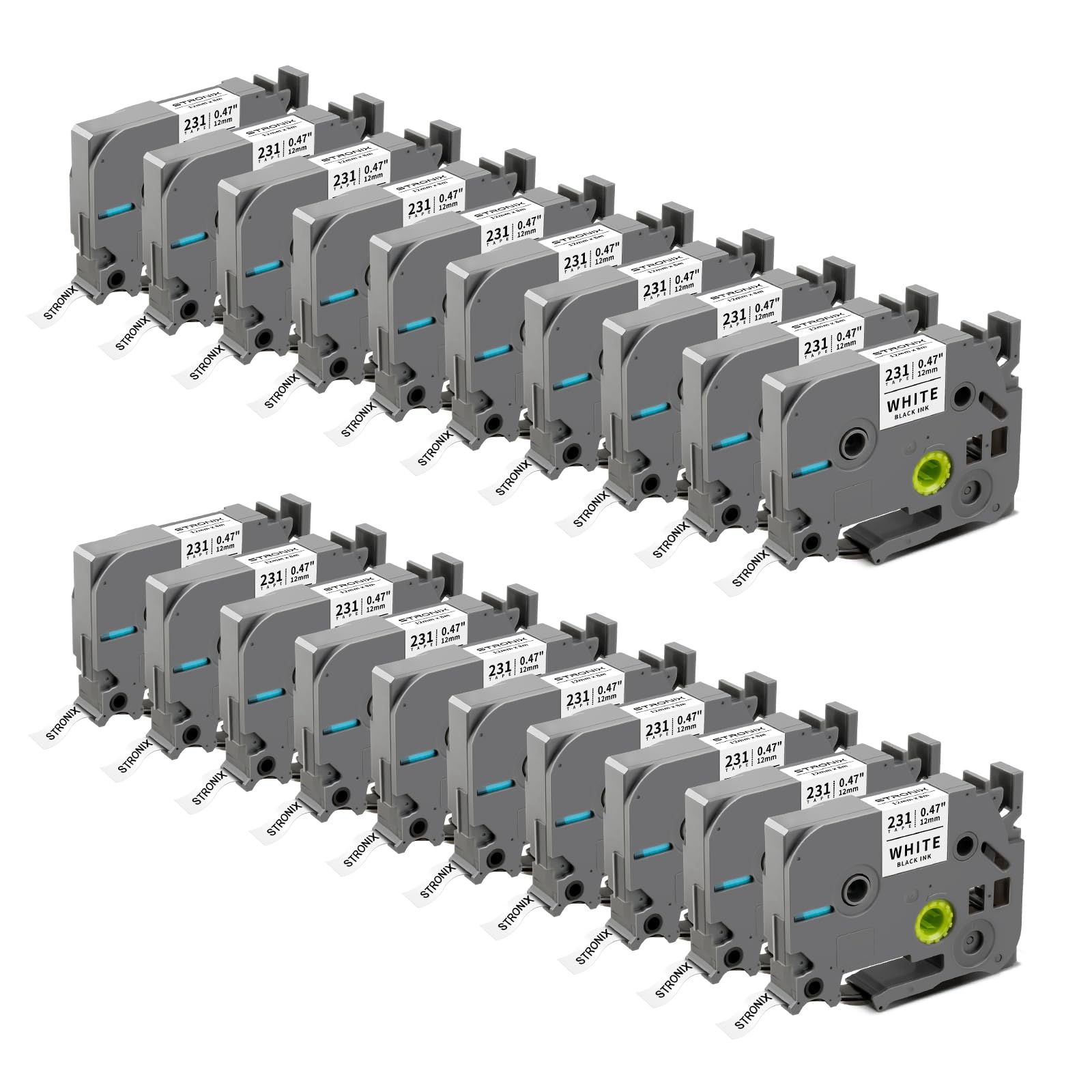 20x Nastro con Etichette Compatibile con Brother TZe-231 Ub-231 Byz-231 TZ-231 12mm x 8m Nero su Bianco con PT-1010 D400 H105 H100R H107 H100LB D200 1000
