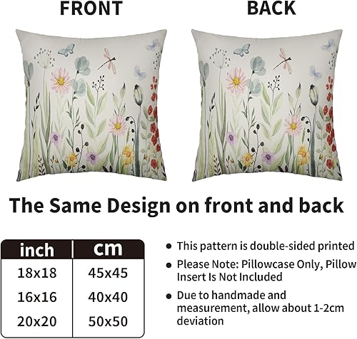 Miniatura 4 de sorfbliss Juego de 2 fundas de almohada decorativas de primavera verde salvia de 18 x 18 pulgadas, diseño de hojas de acuarela, mariposa, libélula y