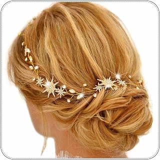 Star Rhinestone Bride Wedding Vine Gold Bridal Hair Piece Crystal Hair Accessory for Women and Girls (21 Inches) (Gold)