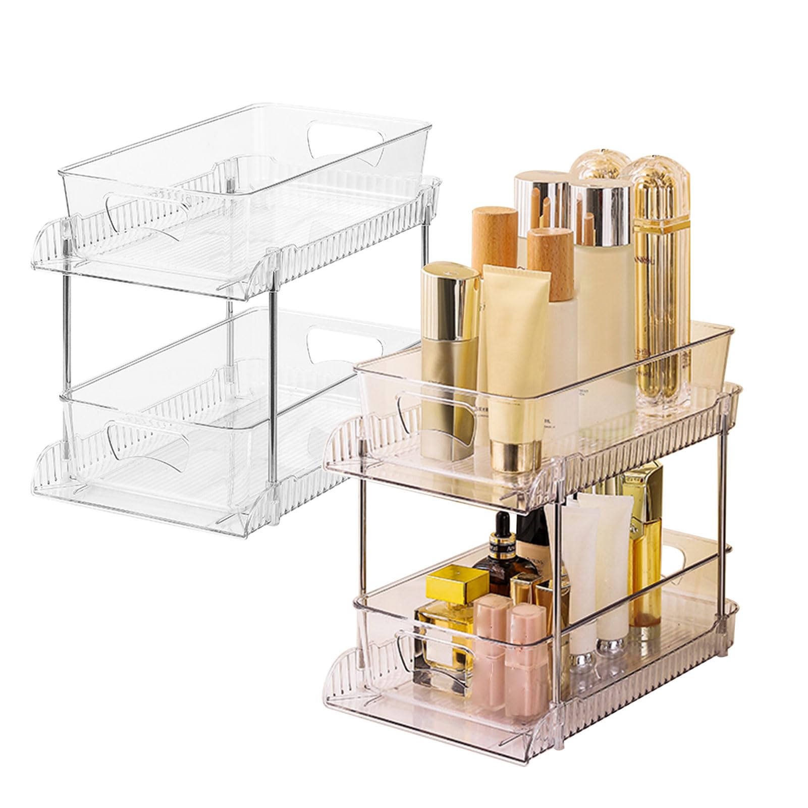 Bewinner 2er Set Klar Bad Organizer, 2 Etagen Herausziehbar Aufbewahrung,