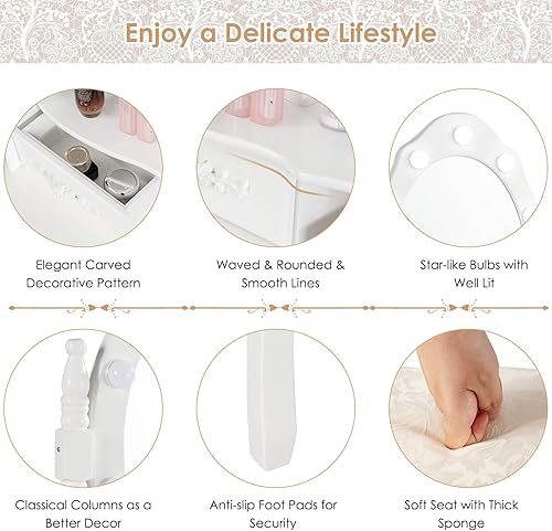 Miniatura 6 de CHARMAID Juego de tocador con 10 luces LED y 4 cajones, estante de almacenamiento, parte superior desmontable, mesa de maquillaje para dormitorio y