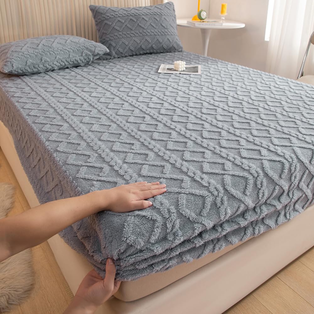 Housse de matelas California King grise avec 2 taies d'oreiller douces