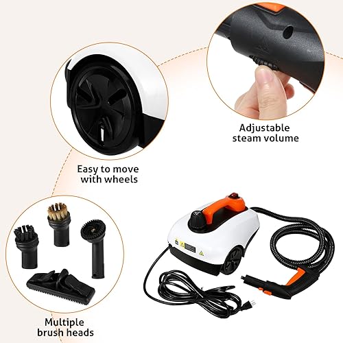 Miniatura 3 de WICHEMI Limpiador de vapor de 1800 W para limpieza, vaporizador de mano de alta presión + trapeador de vapor de piso de alta temperatura de 1800 W,