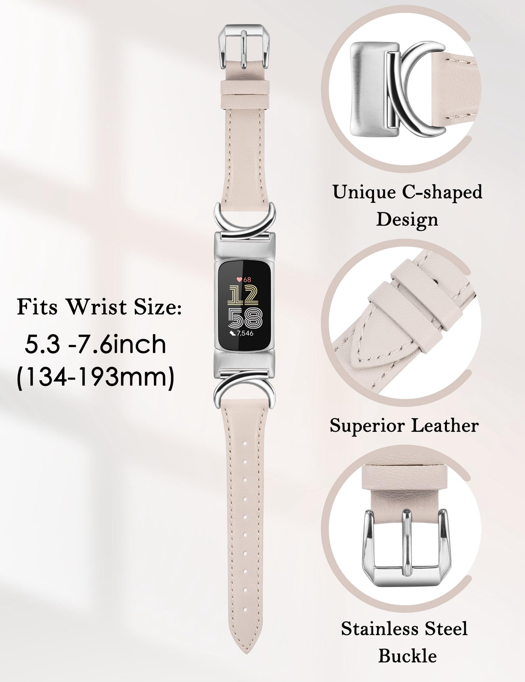 TOYOUTHS Leather Straps Compatible with Fitbit Charge 6/Charge 5 Strap Women - Image 2
