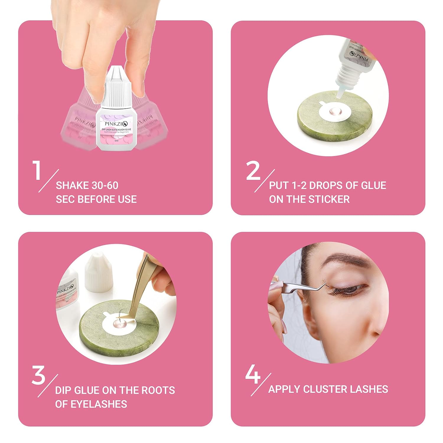 PINKZIO DIY Eyelash Extension Glue, Sensitive Eyelash Extension Adhesive, Clear Eyelash Glue for Self Application at Home, 2-3 Sec Fast Drying For Cluster Lashes, No Fume, No Irritation, 5ml : Beauty & Personal Care